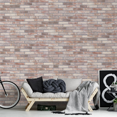 Wall!Supply White/Grey Wallsupply Ultracoustic Rustic Loft Brick Felt, Wall Cladding 3D Interlocking Tiles, 6Pcs Wash Terracotta 1M² B&Q