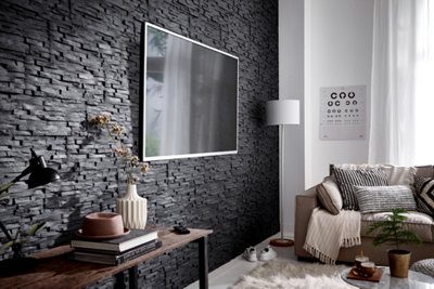 Rebel Of Styles Ultralight Benevento Black Stone Effect  Eps Thermal 3D Wall Ceiling Panel Tile Cladding 30Pcs 3.15M² + Glue