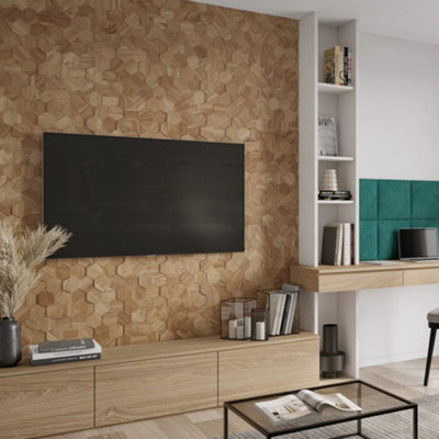 B&Q -  Wallsupply Ultrawood Hexagon Solid Teak Wood PanelsWall Cladding 3D Interlocking Tiles10Pcs 0.38M²