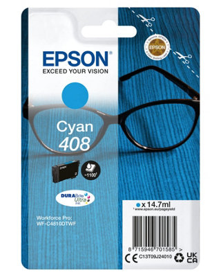 Epson Genuine Ink Singlepack Cyan 408 Durabrite Ultra from B&Q