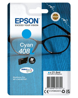 Epson Genuine Ink Singlepack High Yield Cyan 408 Xl Durabrite Ultra from B&Q