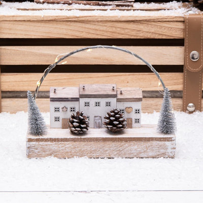 Annibells Christmas Silver White Led Wooden House Block Scene
