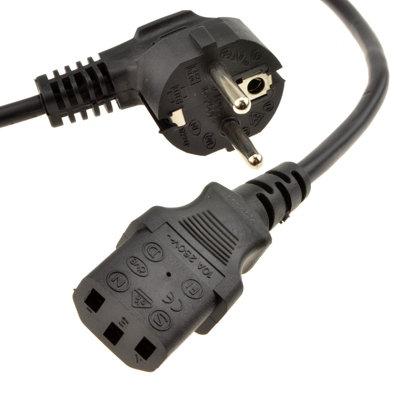 B&Q -  Right Angle European Schuko Plug To C13 Iec Plug Vde Approved Power Cable 1.00mm2 5M Black