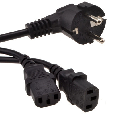 Kenable European Schuko Plug To 2 X Iec C13 Kettle Lead Plugs Power Cable 2M from B&Q