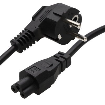 B&Q -  2 Pin Euro Schuko Plug To Clover Leaf Micky Mouse C5 Vde Power Cable 1.8M Black