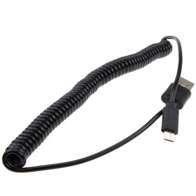 B&Q -  Coiled Shielded Micro B Data And Charging Cable Usb 2.0 Black 1.8M
