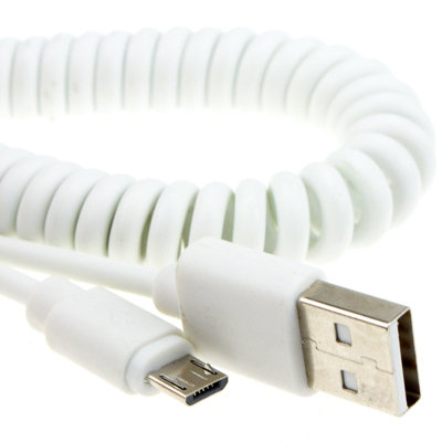 Kenable Coiled Shielded Micro B Data And Charging Cable Usb 2.0 White 1.8M from B&Q