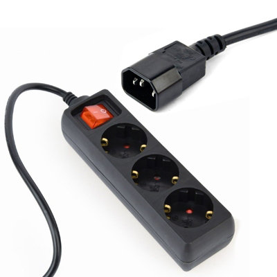 B&Q -  C13 Iec To 3 Gang Schuko (2 Pin) European Sockets Power Switch For Ups