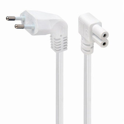 B&Q -  Right Angled 2 Pin Euro Plug To Figure Of Eight 8 C7 Plug Power Cable 2.5M White