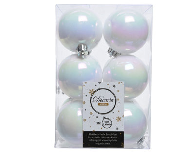 Decoris 12 White Iridescent Christmas Baubles Shatterproof Luxury Tree Decor 6Cm Iris from B&Q
