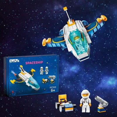 Blockz Unisex Blue Spaceship Building Brick Set 208 Pieces Ages 6+ In - Image 6
