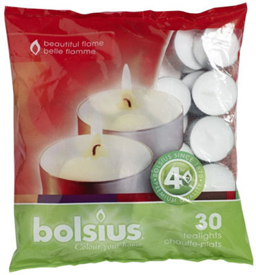 Pack Of 30 Bolsius Cream 4 Hour Tealights. Unscented. from B&Q