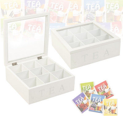 Urbn-Living Urbnliving 22.5 Width Wooden Mdf Tea Box 9 Section Clear Lid Compartments Container Bag Caddy Chest