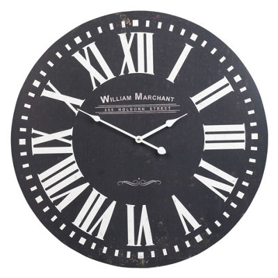 Urbn-Living Urbnliving 60Cm Extra Large Round Wooden Wall Clock Vintage Retro Antique Distressed Chic(Black) from B&Q