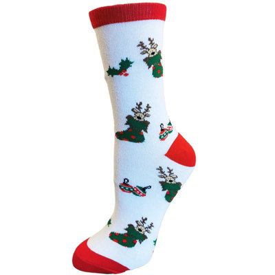 Noxxiez Soxxiez Christmas Unisex Adult SocksWhite Reindeer from B&Q