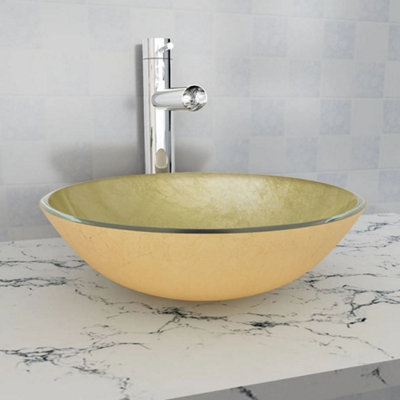 Vidaxl Basin Tempered Glass 42 Cm Gold from B&Q