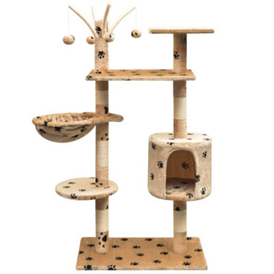 B&Q -  Cat Tree With Sisal Scratching Posts 125 Cm Paw Prints Beige