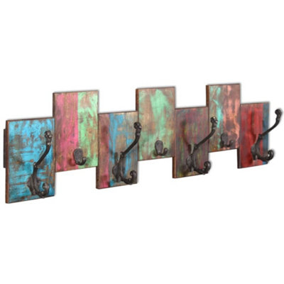 Vidaxl Coat Hat Clothes Rack With 7 Hooks Wall Hanger Solid Reclaimed Wood - Image 3