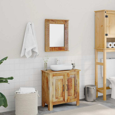 B&Q -  Bathroom Vanity Cabinet With Mirror Solid Mango Wood