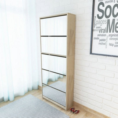 B&Q -  Shoe Cabinet 5-Layer Mirror Oak 63X17X169.5 Cm