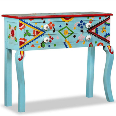 B&Q -  Console Table Solid Mango Wood Blue Hand Painted