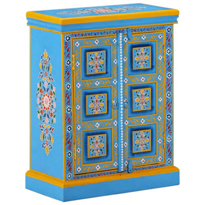 B&Q -  Sideboard Solid Mango Wood Turquoise Hand Painted
