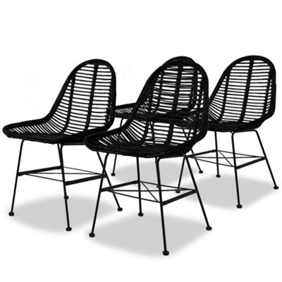 Vidaxl Dining Chairs 4 Pcs Black Natural Rattan Dining Chairs