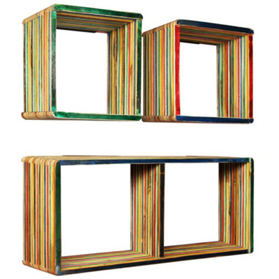 Vidaxl Wall Shelf Set 3 Pieces Solid Reclaimed Teak Multicolour from B&Q