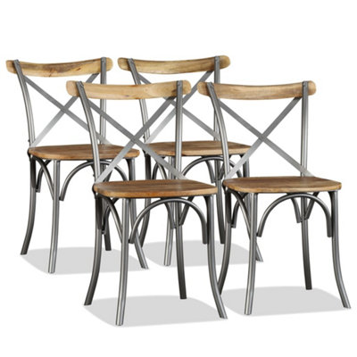 B&Q -  Dining Chairs 4 Pcs Solid Mango Wood And Steel Cross Back Dining Chairs