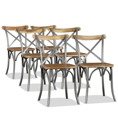 B&Q -  Dining Chairs 6 Pcs Solid Mango Wood And Steel Cross Back Dining Chairs