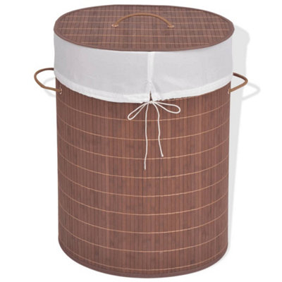B&Q -  Bamboo Laundry Bin Oval Brown Laundry Baskets