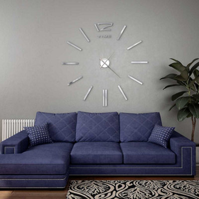 Vidaxl 3D Wall Clock Modern Design 100 Cm Xxl Silver 3D Wall Clocks from B&Q
