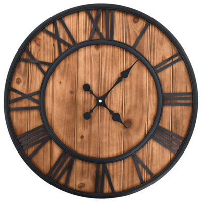 Vidaxl Vintage Wall Clock With Quartz Movement Wood And Metal 60Cm Xxl from B&Q