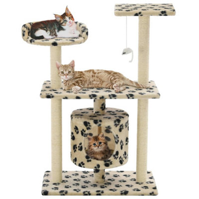 vidaXL Cat Tree 95 cm Beige Paw Prints - Sisal Scratching Posts - Plush Platforms - Image 3