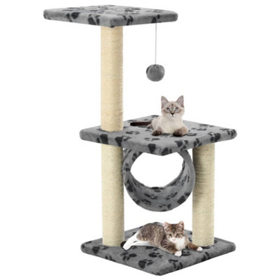 Vidaxl Cat Tree With Sisal Scratching Posts 65Cm Grey Paw Print Playhouse - Image 3