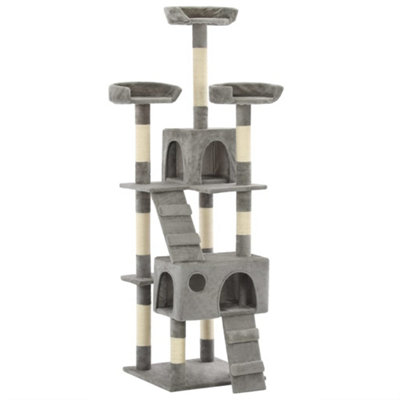vidaXL Cat Tree 170cm Grey with Sisal Scratch Posts - Image 3