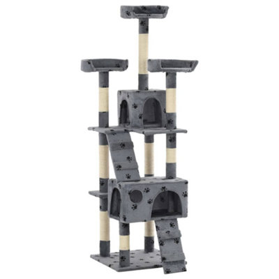 B&Q -  Cat Tree With Sisal Scratching Posts 170 Cm Paw Prints Grey
