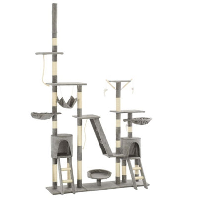 vidaXL Cat Tree - 230-250 cm Height - Grey - Sisal Scratching Posts - Image 3