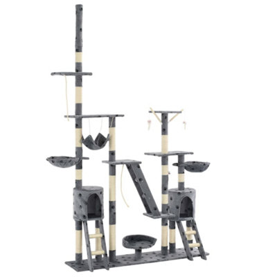 Vidaxl Cat Tree With Sisal Scratching Posts 230-250Cm Paw Prints Grey Tower - Image 3
