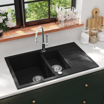 Vidaxl Granite Kitchen Sink Double Basin Black