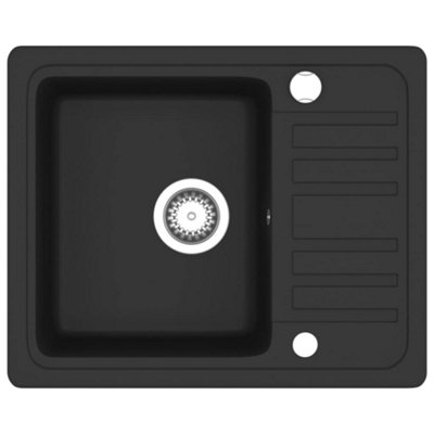 Vidaxl Granite Kitchen Sink Single Basin Black Overmount With Basket Strainer 8718475601074 - Image 4