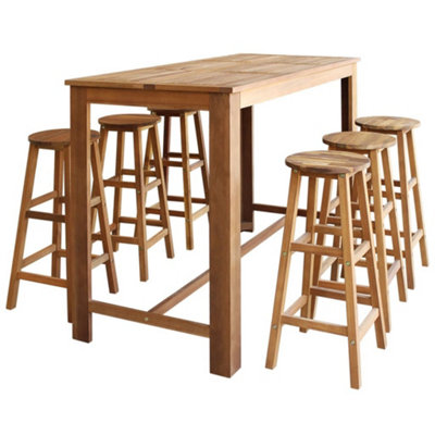 Vidaxl Solid Acacia Wood Bar Table And Stool Set 7 Piece Dining Furniture - Image 2