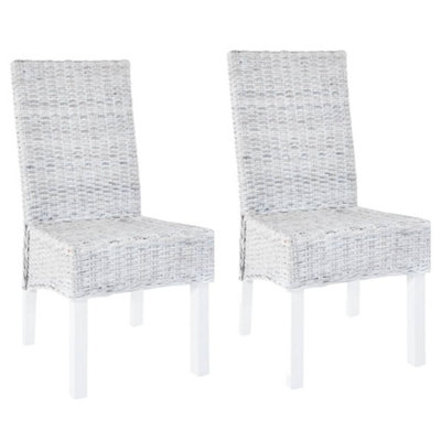 B&Q -  Dining Chairs 2 Pcs Light Brown Kubu Rattan And Mahogany Wood