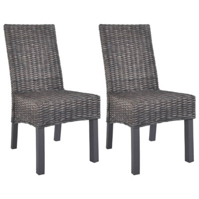 B&Q -  Dining Chairs 2 Pcs Brown Kubu Rattan And Mahogany Wood
