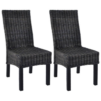 B&Q -  Dining Chairs 2 Pcs Black Kubu Rattan And Mahogany Wood