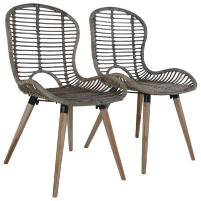 Vidaxl Dining Chairs 2 Pcs Brown Natural Rattan Dining Chairs