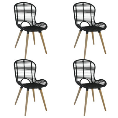 Vidaxl Dining Chairs 4 Pcs Black Natural Rattan Dining Chairs