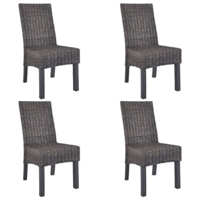 B&Q -  Dining Chairs 4 Pcs Brown Kubu Rattan And Mango Wood Dining Chairs