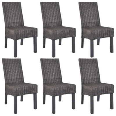 B&Q -  Dining Chairs 6 Pcs Brown Kubu Rattan And Mango Wood Dining Chairs