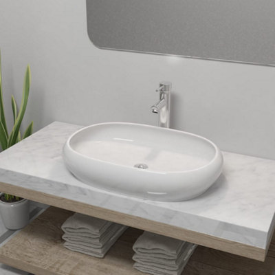 Vidaxl Bathroom Basin With Mixer Tap Ceramic Oval Basins And Taps White